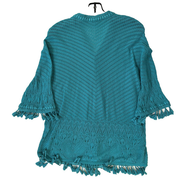 Chicos Sweater Womens Medium Open Front Fringe Boho Knit Crochet Tassel Cardigan - Picture 7 of 7